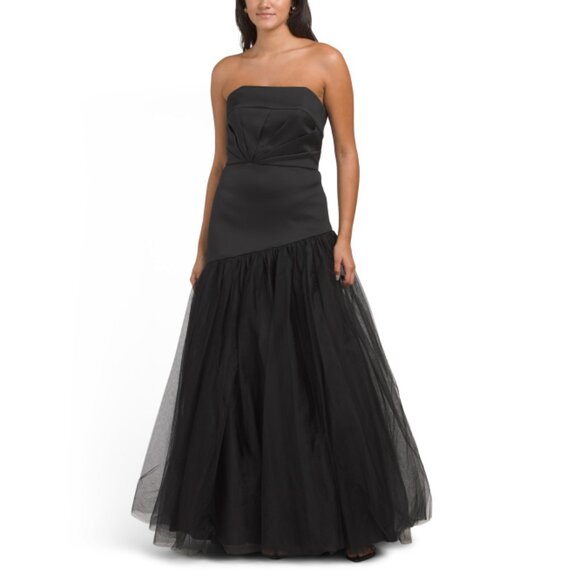 AIDAN MATTOX Black Mikado Ball Gown
